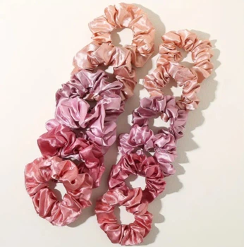 Набор из 12 штук однотонных атласных резинок для волос мягкие и комфортные резинки для хвостика рожевий тон