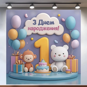 Баннер для фотозоны "Мой первый День рождения" | 2.0×2.0 м | Праздничный фон на 1 год | №43115