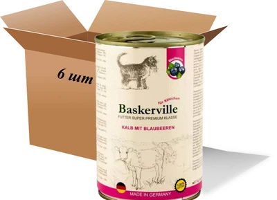 Вологий корм для котів Вaskerville, KF Super Premium Kalb Mit Blaubeeren Телятина з чорницею, 400 г (6 шт. Упаковка)