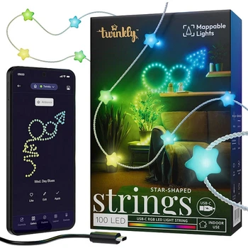 Гірлянда світлодіодна Twinkly Strings Star RGB Smart LED 100 ламп USB-C прозорий кабель 6м (TWKS100RGB-T)
