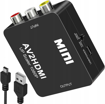 Конвертер AV RCA → HDMI 1080p AV2HDMI перехідник відеосигналу композитний кабель RCA-HDMI з USB живленням Plug & Play