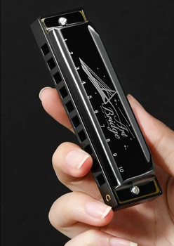 Губна гармошка Art Bridge Blues Harmonica 10 Hole C Key Діатонічна Фосфорна бронза ABS у чохлі Глянцево-чорна