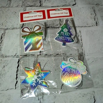 Листівки міні подарункові теги новорічні Xmas gifts 7x8 см Мікс 24 шт Срібні 2715-21-13