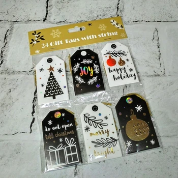 Листівки міні подарункові теги новорічні Christmas 4,5х7.5 см Мікс 24 шт 2715-44
