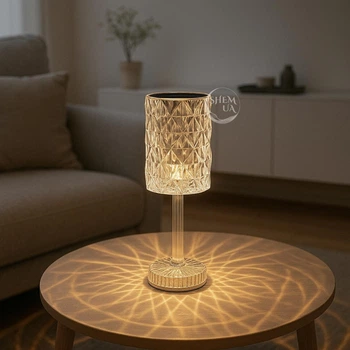 Лампа LED настольная аккумуляторная акриловая Crystal Table Lamp, беспроводной светодиодный декоративный светильник с сенсорным переключателем и USB-зарядкой для дома, спальни, гостиной, WCL-052