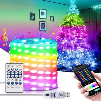 Умная светодиодная гирлянда Bluetooth Encora Xmas Lights, 100LED, гирлянда роса на елку, яркие RGB цвета, 10м, Разноцветная