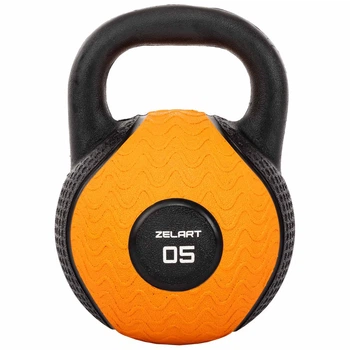 Гиря обрезиненная 5 кг тренировочная цельная Zelart 4757-5 вес 5кг Black-Orange