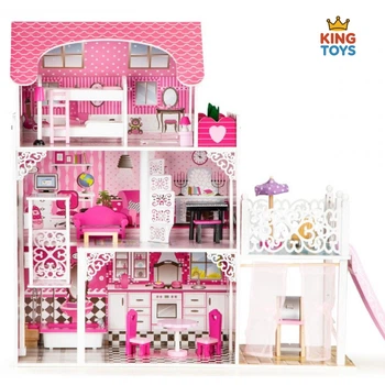 Деревянный кукольный домик Dream House с мебелью и горкой