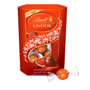 Цукерки Lindt Lindor Blood Orange з молочного шоколаду з начинкою з червоного апельсина, 200г