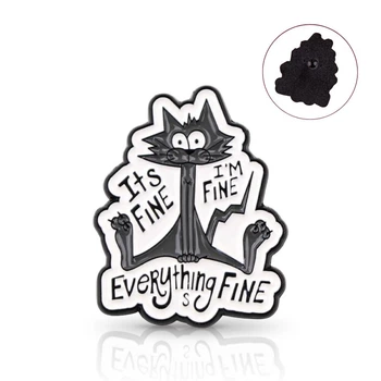 Значок (пин) BROCHE брошь бижутерия Животные Кот Everything is Fine чёрный BRGV115133