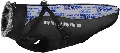 Светоотражающая зимняя толстая куртка для собак My World - My Rules, Bling-blue XL