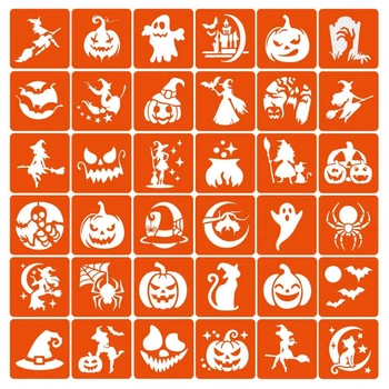 Набор трафаретов для био-тату "Хэллоуин №3" Hallowween-3-36, 36 трафаретов 5х5 см