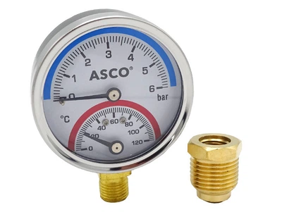 Термоманометр радиальный ASCO Armatura Ø 63 мм (0-120°C, 0-6bar) 1/2" для систем отопления