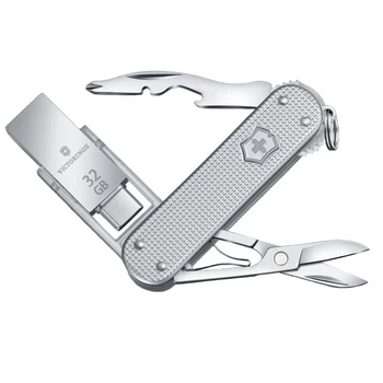 Ніж складаний, мультитул Victorinox Jetsetter Work ALOX (58мм, 6 функцій, USB-флеш (32ГБ)), сріблястий, блістер 4.6261.26G32B1