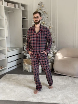 Мужская теплая пижама COSY с начесом "Oxford" 2XL красно-синяя KMW40