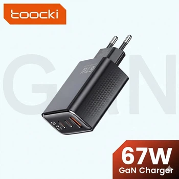 Швидка зарядка Toocki 67W GaN USB C, PPS PD QC4.0 з дисплеєм, чорний Мережевий зарядний пристрій