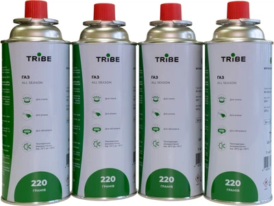 Цанговий газовий балон - картридж для туристичних плит та пальників Tribe 220 г х 4 шт (T-HF-0011)