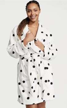 Халат Victoria’s Secret Logo Short Cozy Robe White & Black dot Xs/S