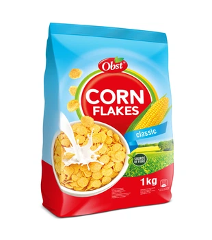 Кукурузные хлопья OBST Corn Flakes 1кг быстрого приготовления с витаминами и железом (КП-00032)