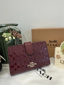 Гаманець coach medium corner zip wallet бордовий натуральна шкіра + подарункове пакування