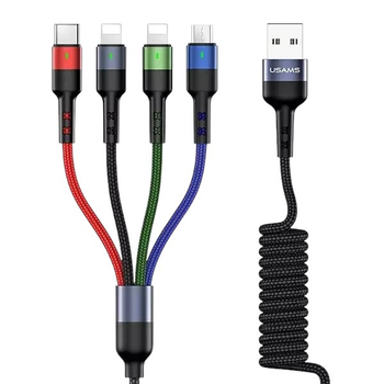 Кабель Usams 4 в 1 USB-A - 2 x lightning/microUSB/USB-C Fast Charge SJ349USB01 1.5 м (6958444968186)
