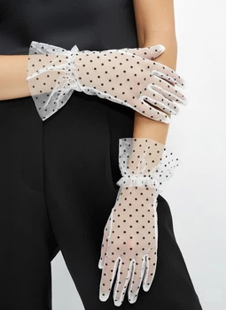 Мереживні рукавички в горошок honey fashion accessories s/m/l білі в чорний горох (30к010)