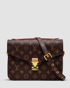 Сумка шкіряна жіноча з прінтом в стилі Louis Vuitton Pochette Métis Brown Monogram Coated Canvas Gold
