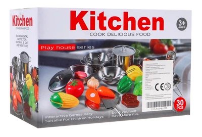 Mega zestaw kuchenny Metalowe garnki + Przybory kuchenne + Jedzenie 30 elementów ZDZ.555-BX050 (5903864954364)