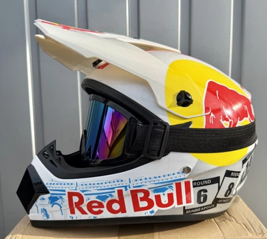 Мотошлем Cross Enduro Red Bull с очками | Кроссовый шлем для мотокросса, эндуро, квадроцикла, мотоцикла