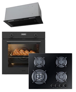 Комплект Interline Духова шафа електрична OEG 670 ETN BA Nano Matte + Варильна поверхня газова HGG 660 MCT BA Nano Matte + Витяжка LINE S BL A/60 GL/PB