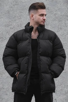 Мужской Пуховик Стеганный Без Капюшона Черный Зимняя Куртка Without Nest L/XL (364263)