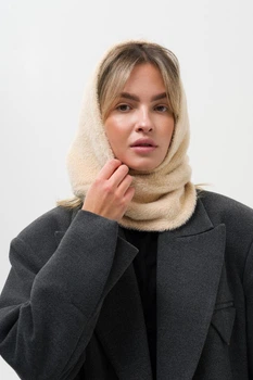 Жіночий Шерстяний Капор шапка шарф капюшон бежевий однотонний Without Lamar Beige Бежевий (367025)