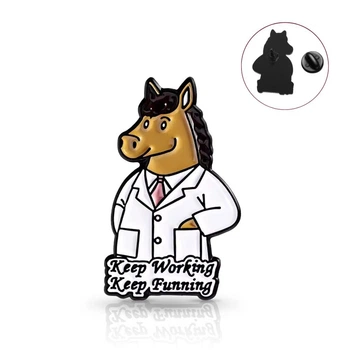 Значок (пин) BROCHE брошь бижутерия Медицина Лошадь в халате Keep Working, Keep Funning BRGV115138