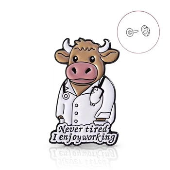 Значок (пин) BROCHE брошь бижутерия Медицина Бык-доктор Never tired, I enjoy working BRGV115139