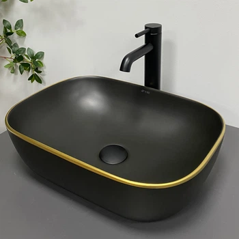 Умывальник (раковина) VBI RAVENNA BLACK MATT GOLD EDGE накладной