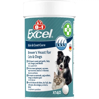 Витамины 8in1 Excel Brewers Yeast для собак и кошек пивные дрожжи с чесноком для кожи и шерсти 140 шт