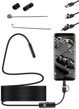 Эндоскоп цифровой Andowl Q-NK65 камера 3 в 1 USB-A/micro-USB/USB-C гибкий полу-жесткий 3.5 м