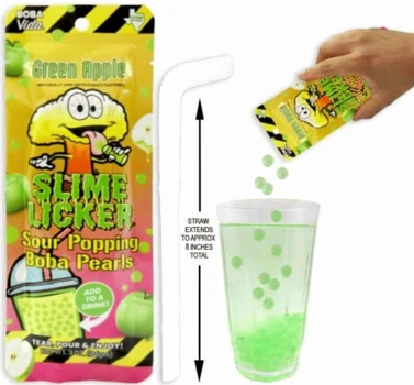 Кислая конфета Toxic Waste Slime Licker Sour Popping Boba Pearls Green Apple 84г