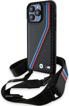 Панель BMW M Edition Carbon Tricolor Lines & Strap для Apple iPhone 15 Pro Black (BMHCP15L23PSVTK)