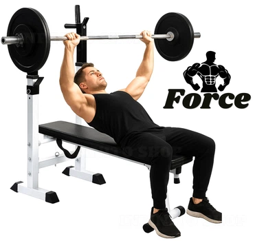 Скамья тренировочная WCG Force бело-черная со стойками для штанги и брусьями (6 уровней, 5 положений спинки)