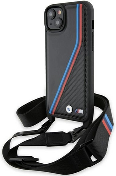 Панель BMW M Edition Carbon Tricolor Lines & Strap для Apple iPhone 15 Plus/14 Plus Black (BMHCP15M23PSVTK)