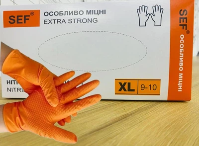 Рукавички нітрилові міцні SEF extra strong orange 50 штук розмір XL