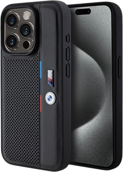 Панель BMW Perforated Tricolor Line для Apple iPhone 15 Pro Max Black (BMHCP15X23PUPVK)