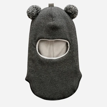 Зимова шапка-шолом Babydream з двома помпонами із пряжі 2p3bal14d 50 Графіт Сіра (ROZ6400158777)