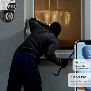 Уличная WiFi камера видеонаблюдения поворотная 4Мп с двумя объективами для защиты дома и офиса