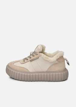 Женские зимние замшевые кеды PARADIZE SHOES бежевого цвета с кожаными вставками 38 размер (стелька 24,6 см)