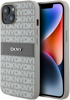 Etui DKNY Leather Mono Stripe & Metal Logo do Apple iPhone 13/14/15 Beige (3666339260491)