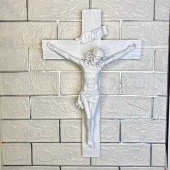 Крест на стену Распятие Христа, 48×32 см, белый цвет, декоративное распятие с креплением