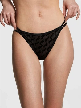 Трусики стринги женские Victoria's Secret Logo mesh 26847814 2XL Черные (34312955164337)