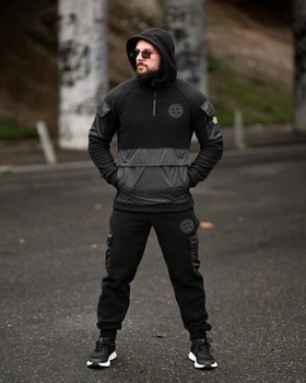 Мужской зимний спортивный костюм Stone Island флисовый XL черный (94210)